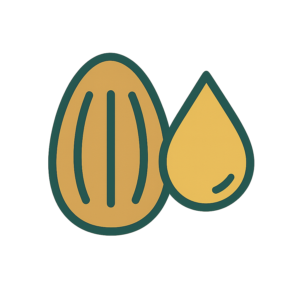 Icon of a pecan nut and a drop of oil on a white background