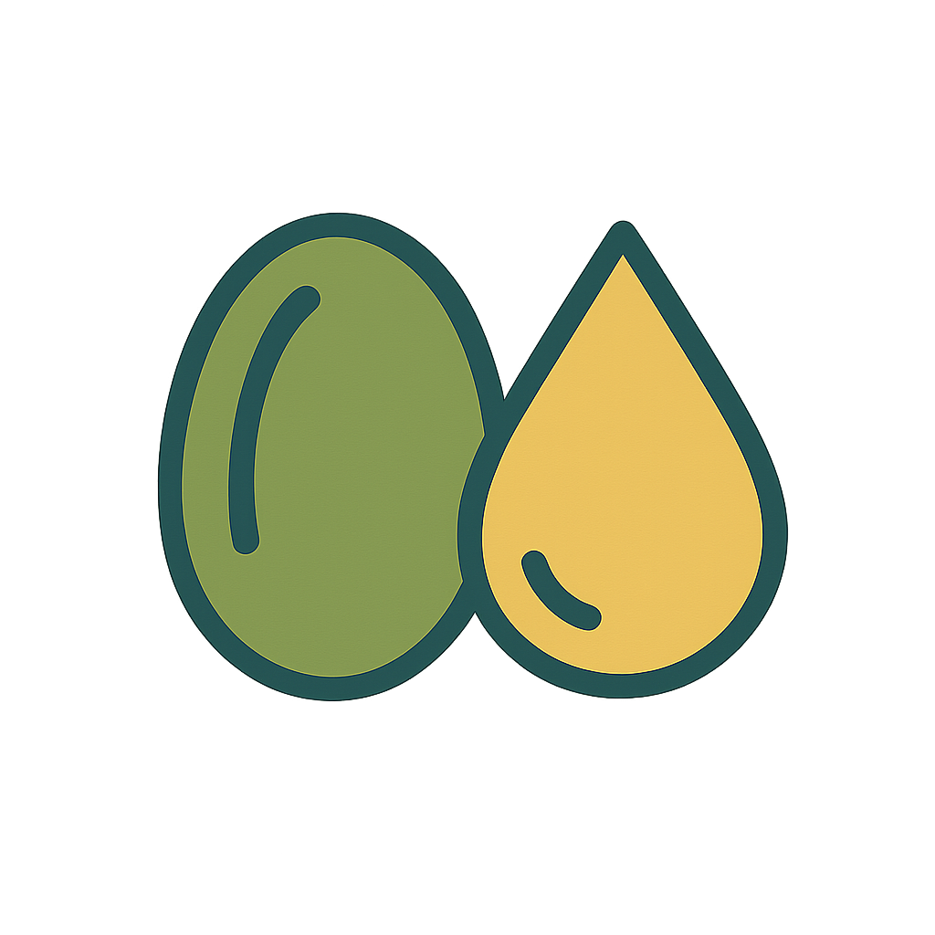 Illustration of a green olive and yellow droplet on a white background